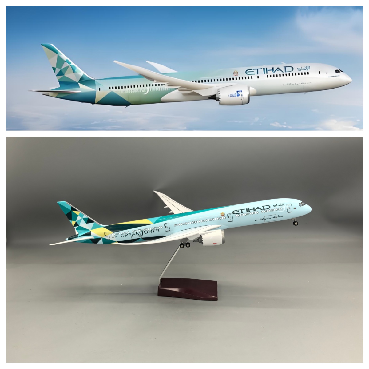 Model Airplane Plastic - نموذج طائرة إيتihad B787-10 دريملاينر بمقياس